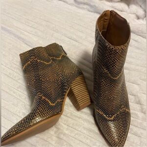 Lucky Brand Brown Snake-Print Pointed Ankle Booties